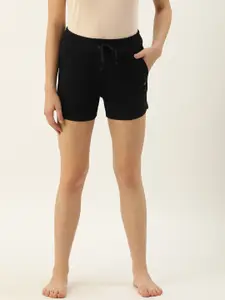 Enamor E078 Mid-Rise Terry Cotton Shorts for Women with Side Pockets and Drawstring