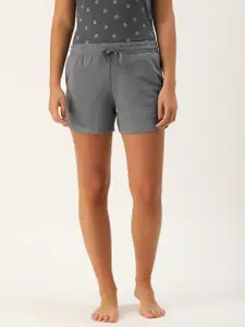 Enamor Women Solid Mid-Rise Relaxed Fit Terry Cotton Lounge Shorts