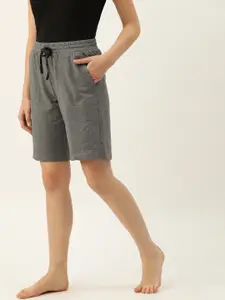 Enamor Women Solid Relaxed Fit Mid-Rise Cotton Lounge Shorts