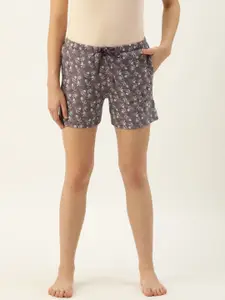 Enamor Women Charcoal Grey & Pink Printed Relaxed Fit Lounge Shorts