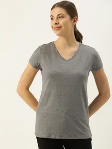 Enamor Women V-Neck Short Sleeves Stretch Cotton T-shirt E067