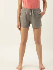 Enamor Women Mid-Rise Terry Cotton Lounge Shorts With Side Pockets