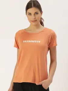 Enamor Plus Size Women Orange & White Printed Round Neck Lounge T-shirt