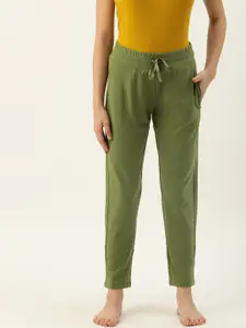 Enamor Women Green Solid Slim Fit Relax Lounge Pants