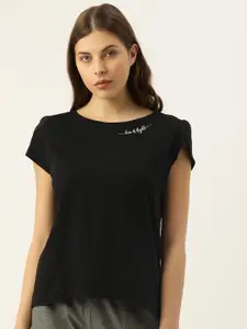 Enamor Women Black Solid Round Neck Lounge T-shirt