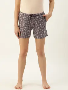 Enamor Essentials Women Charcoal Grey & Pink Printed Relaxed Fit Lounge Shorts