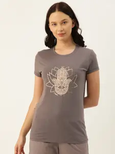 Enamor Women Grey Printed Slim Fit Lounge T-shirt