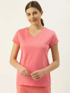 Enamor E067 V-Neck Stretch Cotton Basic Tee for Women with Short Sleeves