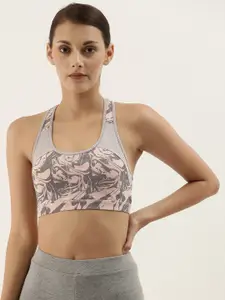 Enamor Pink Grey Printed Non-Wired Removable Pads High Coverage Medium Impact Sports Bra SB08