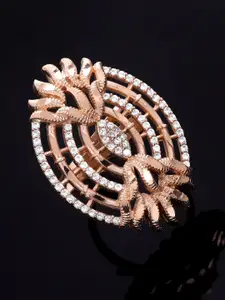 Rubans Rose Gold-Plated White CZ-Studded Handcrafted Adjustable Finger Ring