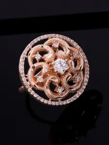 Rubans Rose Gold-Plated White CZ Studded Filigree Handcrafted Circular Finger Ring