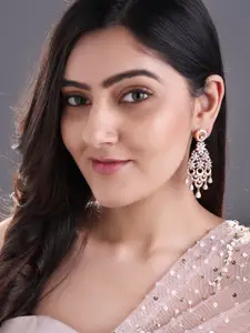 Rubans 18K Rose Gold & Gold-Toned Cubic Zirconia Stone Cascading Floral Chandelier Earring