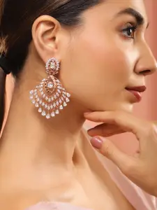 Rubans 22K Rose Gold-Plated White Cubic Zirconia Studded Statement Chandelier Earrings
