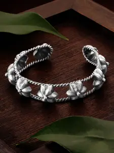 Rubans Oxidised Silver-Plated Flower-Shaped Handcrafted Cuff Bracelet