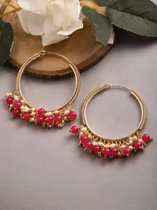 Rubans Gold-Plated & Red Contemporary Hoop Earrings