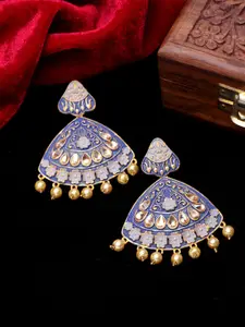 PANASH Gold-Plated & Blue Triangular Drop Earrings