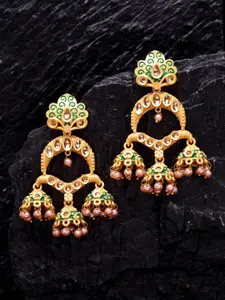 PANASH Gold-Plated & Green Handcrafted Contemporary Jhumkas
