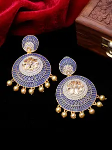 PANASH Blue Gold-Plated Contemporary Drop Earrings