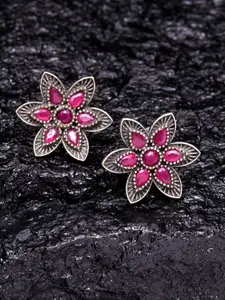 PANASH Pink Silver Plated Contemporary Oxidised Studs