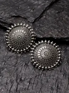 PANASH Oxidized Silver-Plated Circular Studs