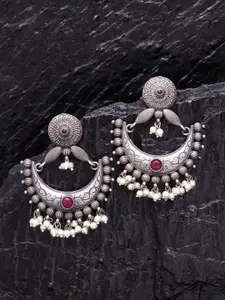 PANASH Silver-Plated & Pink Crescent Shaped Drop Earrings