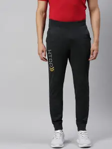 Huetrap Men Charcoal Grey Solid Straight-Fit Joggers Sustainable with Printed Detail