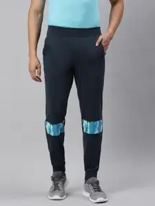 Huetrap Men Navy Blue Solid Straight-Fit Joggers Sustainable with Printed Detail