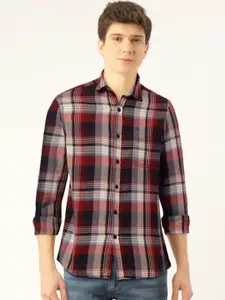 Flying Machine Men Red & White Slim Fit Checked Casual Shirt