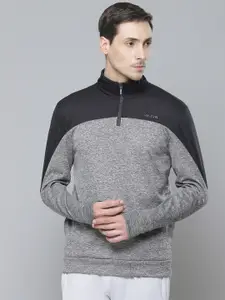 Alcis Men Grey Melange & Black Colourblocked Sweatshirt