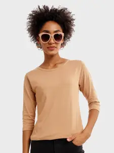 Bewakoof Women Pastel Beige Slim Fit T-Shirt