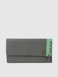 Baggit Women Grey & Green MANE E ASHLYN Colourblocked Two Fold Wallet