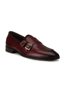 Rosso Brunello Men Solid Burgundy Monk Shoes