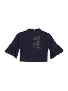 Tiny Baby Girls Navy Blue Solid Top