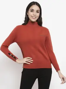 Gipsy Women Rust Solid Pullover Sweater