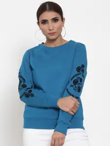 Gipsy Women Blue & Black Embroidered Sweatshirt