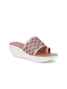ZAPATOZ Women Pink & White Woven Design Wedge Heels