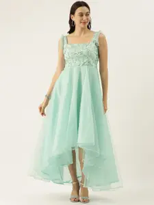 Ethnovog Women Mint Green Embellished Fit and Flare  Made To measure Dress
