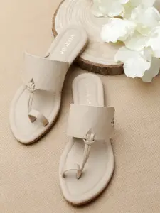 Vishudh Women Off-White Solid One Toe Flats