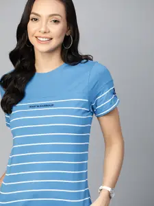 Mast & Harbour Women Blue & White Striped T-shirt