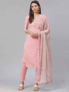 Saree mall Pink & Golden Embroidered Yoke Design Unstitched Dress Material