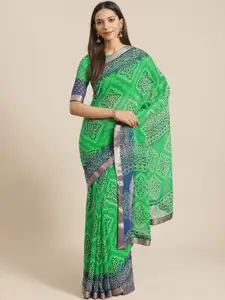 Saree mall Green & Blue Printed Bandhani Saree