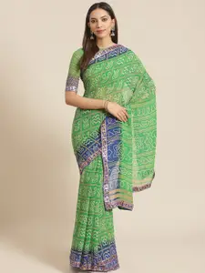 Saree mall Green & Blue Printed Bandhani Saree