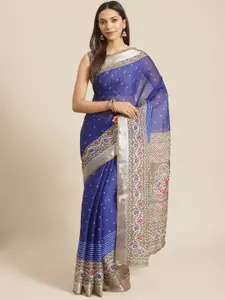 Saree mall Blue & Grey Block Print Saree