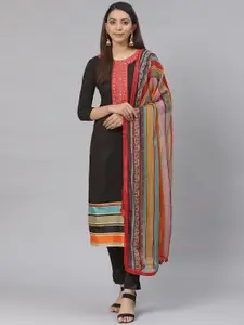 Saree mall Black Soild Semi-Stitched Dress Material