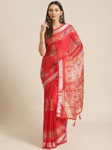 Saree mall Red & Beige Ethnic Motif Block Print Saree