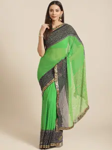 Saree mall Green & Black Printed Bandhani Saree