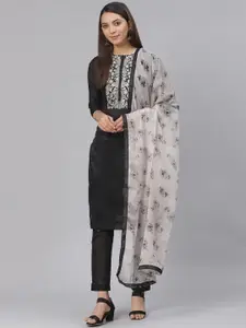 Saree mall Black & Grey Unstitched Dress Material