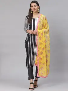 Saree mall Black & White Striped Semi-Stitched Dress Material