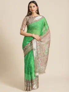 Saree mall Green & Taupe Block Print Saree
