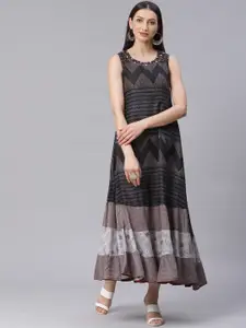 Chhabra 555 Women Black & Off-White Printed Made to Measure Panelled Maxi Dress